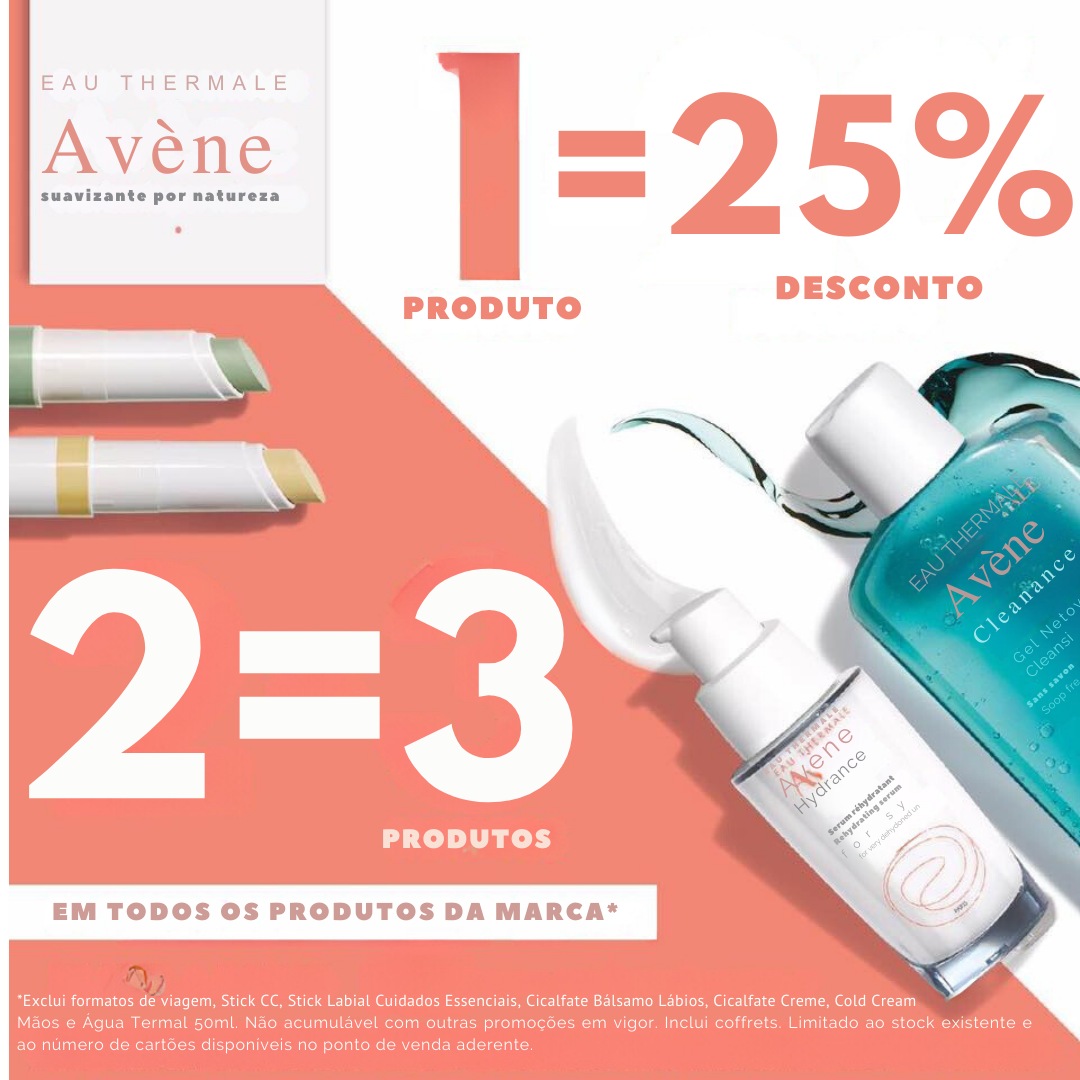 Avène 25% Desconto ou 2=3